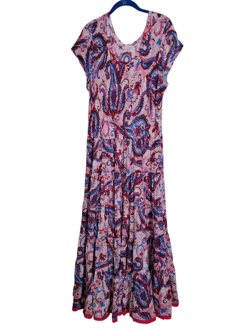 Soft Surroundings Pink Blue Paisley Print Tiered Maxi Dress - Picture 15 of 15